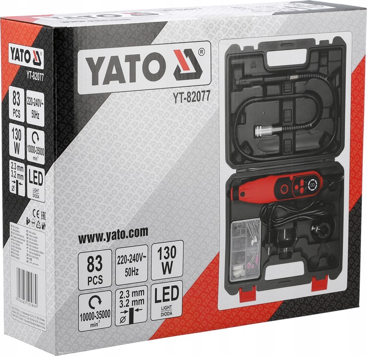 MINI SZLIFIERKA 3,2mm SIECIOWA 130W 83el. REGULACJA PRĘDKOŚCI YATO