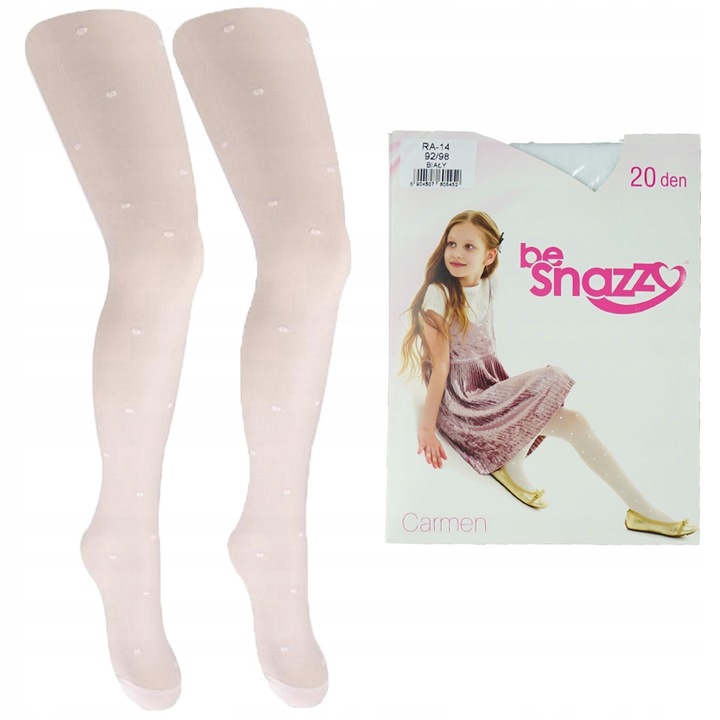 BIAŁE RAJSTOPY KOMUNIA w kropki 140-146 20 DEN