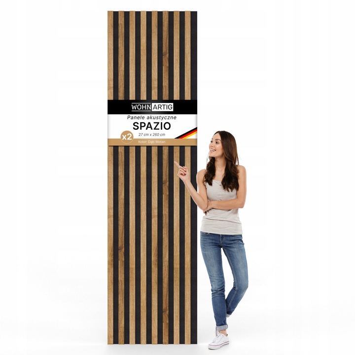 Lamele ścienne 54x260 cm, akustyczne na czarnym filcu - Dąb Wotan 279