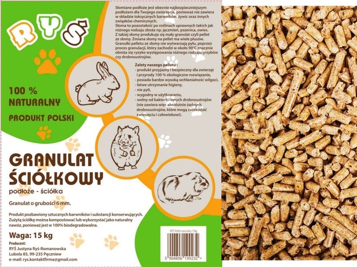 GRANULAT ŚCIÓŁKA Naturalny Pellet kot królik 30L
