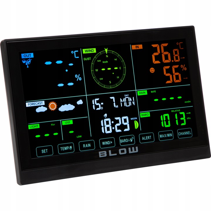 STACJA POGODOWA POGODY BEZPRZEWODOWA METEO TERMOMETR HIGROMETR ZEGAR