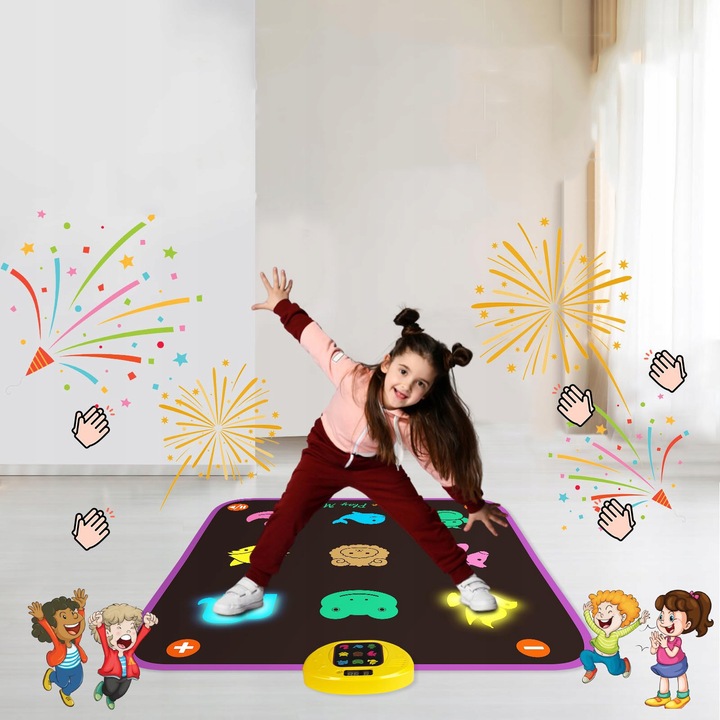 MATA DO TAŃCZENIA MUZYCZNA DLA DZIECI INTERAKTYWNA LED BLUETOOTH 5 TRY GRY