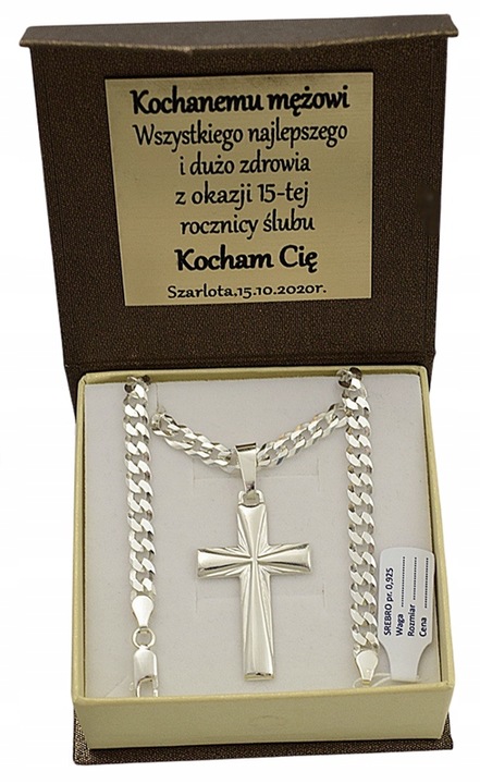 Łańcuszek Męski Srebrny Pancerka 5,00 mm z Krzyżykiem pr 925 Grawer Gratis