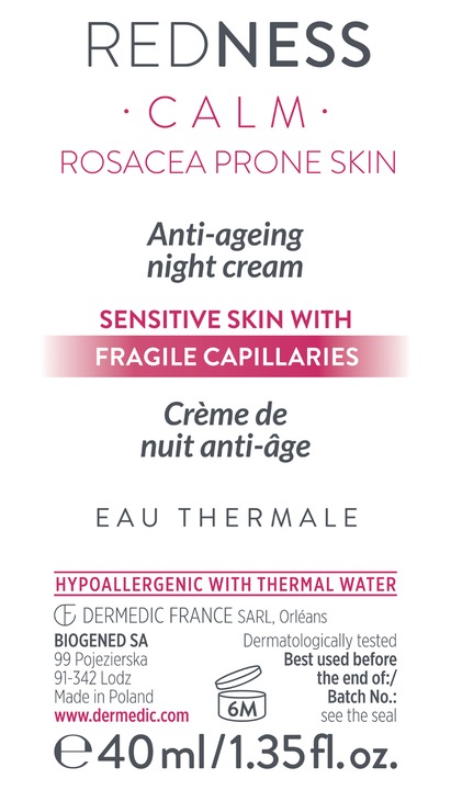 DERMEDIC REDNESS CALM krem przeciwzmarszczkowy na NOC do twarzy 40ml