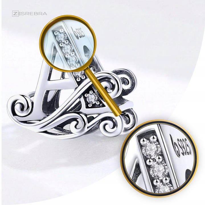 CHARMS LITERKA A srebro 925 srebrna litera koralik zawieszka charms pr S925