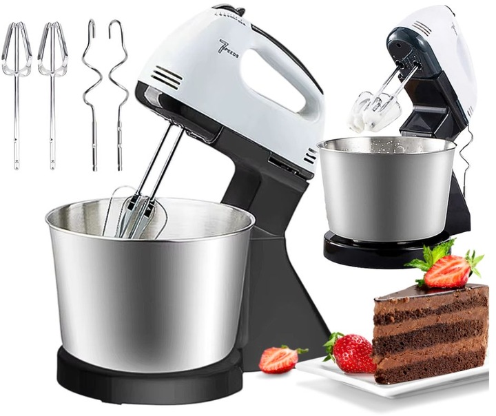 MIKSER RĘCZNY ROBOT KUCHENNY + 4 KOŃCÓWKI DUŻA MISA STOJAK 7 BIEGÓW