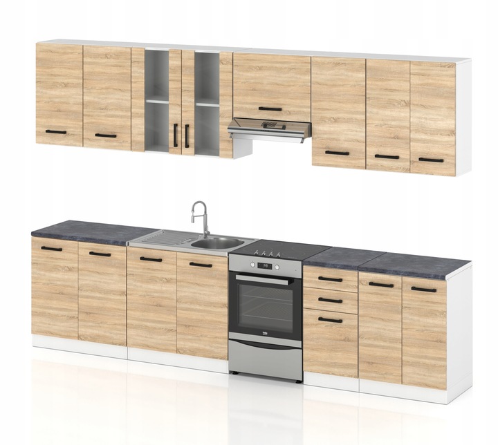 MEBLE KUCHENNE KUCHNIA MODUŁOWA ZESTAW SZAFKI BLAT JOLA 3,2M DĄB