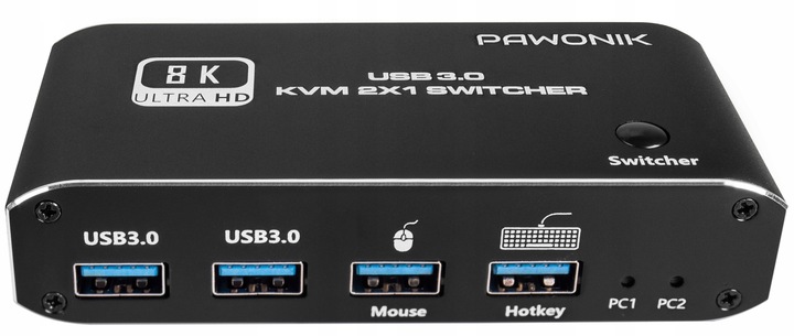 Przełącznik KVM HDMI 2.1 Konsola Switch 4K 120Hz 8K 2 4xUSB 3.0 2xPC 1Ekran