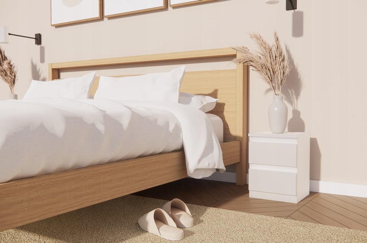 Szafka nocna, dwie szuflady stolik nocny, biała, salon sypialnia biuro