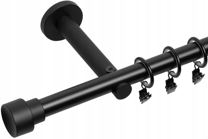 KARNISZ POJEDYNCZY 200 CM 19 MM CZARNY MAT BIAŁY MAT WYBÓR ZAKOŃCZEŃ RENA