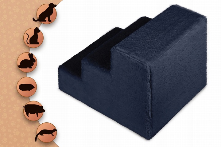 Schodki dla psa 3-stopnie tapicerowane granatowe podest dla psa do kanapy