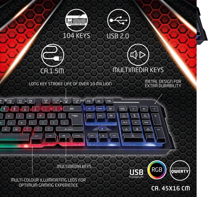 Klawiatura membranowa gamingowa NO FEAR dla graczy