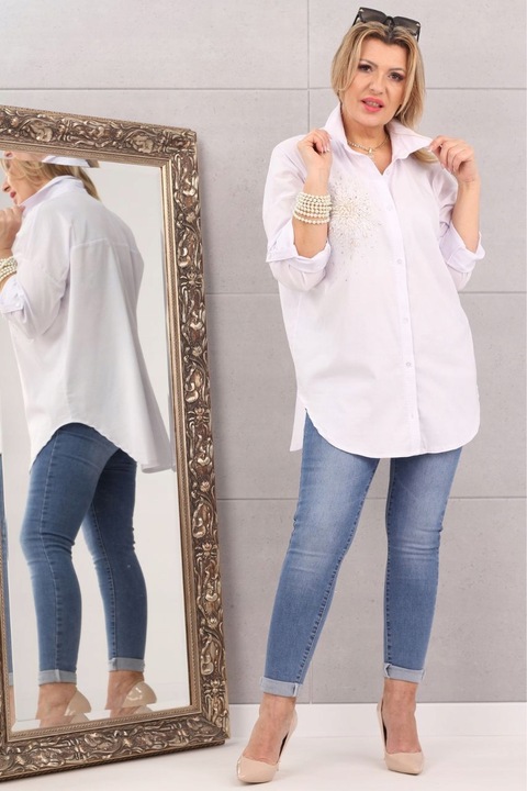 KOSZULA JEANSOWA DAMSKA DUŻE ROZMIARY ELEGANCKA DŁUGA OVERSIZE STYLOWA