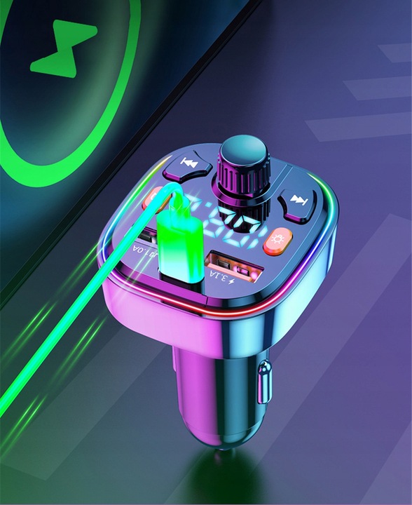 TRANSMITER FM BLUETOOTH 5.0 ŁADOWARKA QC 3.0 PD 20W RGB 2x USB USB-C