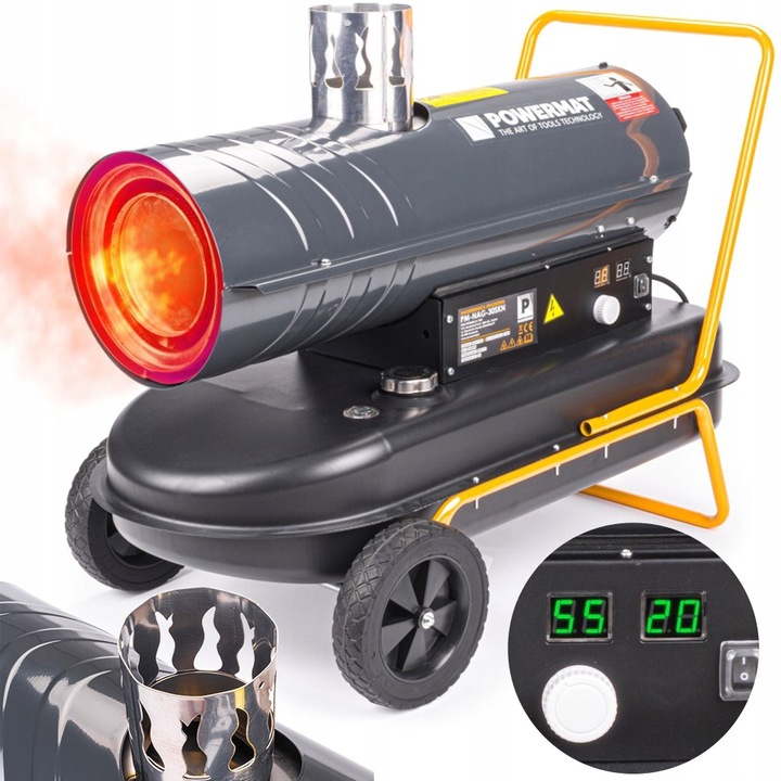 NAGRZEWNICA OLEJOWA SPALINOWA 30KW TERMOSTAT PIEC DMUCHAWA FARELKA ON LCD