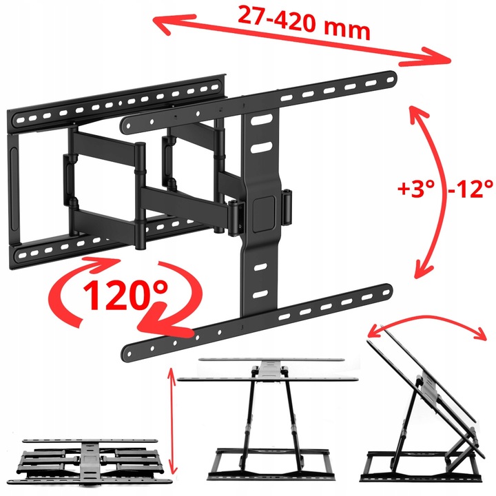 UCHWYT DO TELEWIZORA 43-90 CALI EXTRA MOCNY DO 60KG ULTRA PŁASKI TYLKO 27MM