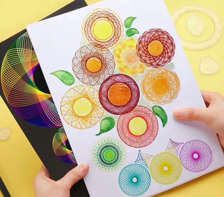 SPIROGRAF KREATYWNY ZESTAW DO RYSOWANIA WZORÓW XXL SZABLONY PISAKI KARTKI