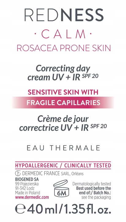 DERMEDIC REDNESS Krem korygujący na dzień UV + IR