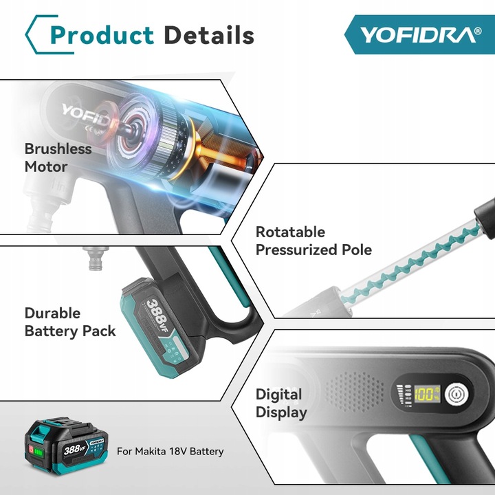 BEZPRZEWODOW MYJKA CISNIENIOWA 200Bar AKUMULATOROWA 2x AKU 18V 3AH