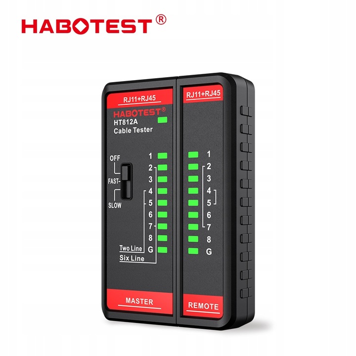 TESTER PRZEWODÓW SIECIOWYCH RJ11 RJ45 LAN SZUKACZ PAR KABLI HABOTEST HT812