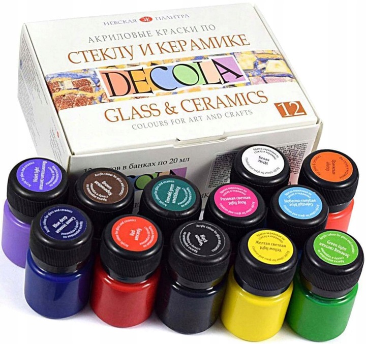 Zestaw farb do szkła i ceramiki Farby 12x20 ml DECOLA