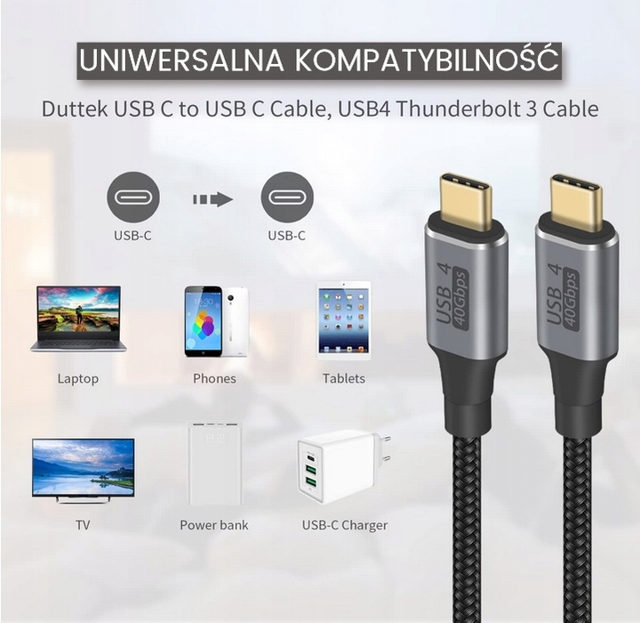 EVO Kabel USB 4.0 USB-C 40Gbps Thunderbolt 8K - 1,2M SZYBKIE ŁADOWANIE