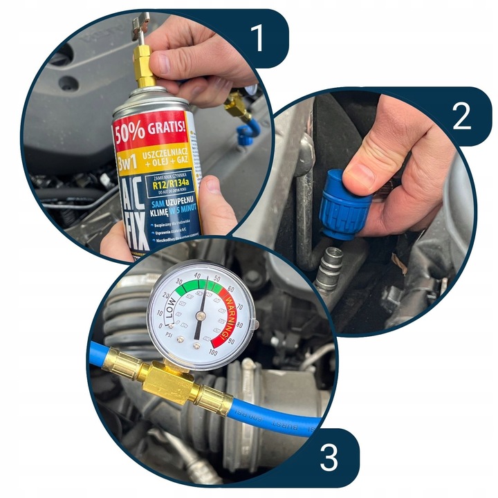 AC FIX CZYNNIK KLIMATYZACJI 3w1 Uszczelniacz Olej Gaz R134a 235g