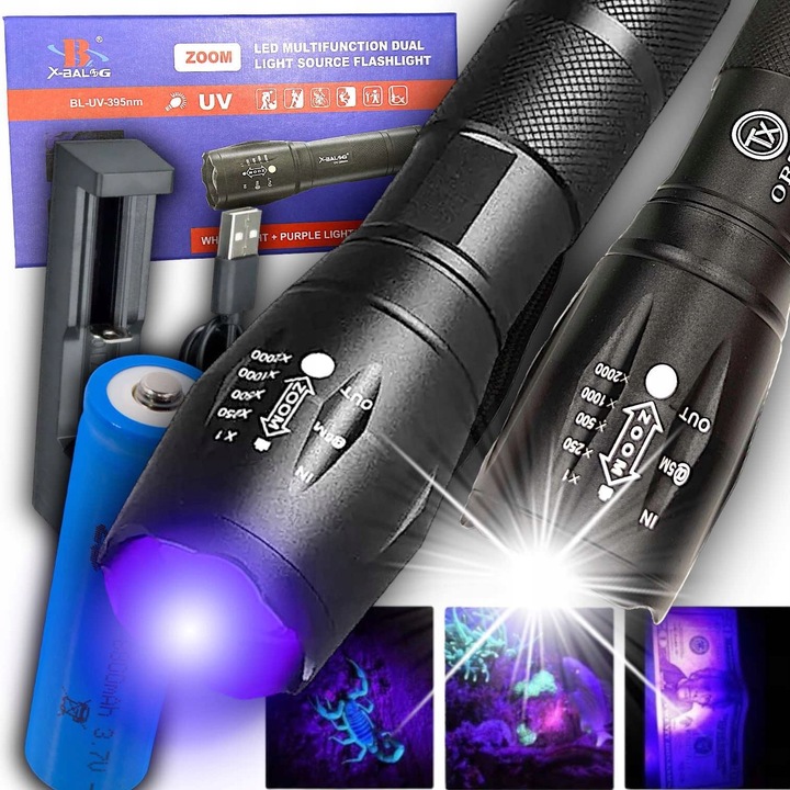 MOCNA LATARKA LED ZOOM + UV DO BURSZTYNÓW