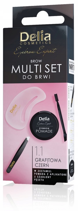 DELIA Multi Set do brwiL pomada 1.1 GRAFITOWA, szablony i pęsetka