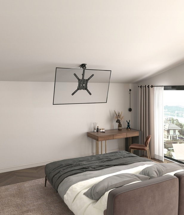 UCHWYT DO TELEWIZORA SUFITOWY 23-55 CALI SKŁADANY REGULOWANY WIESZAK