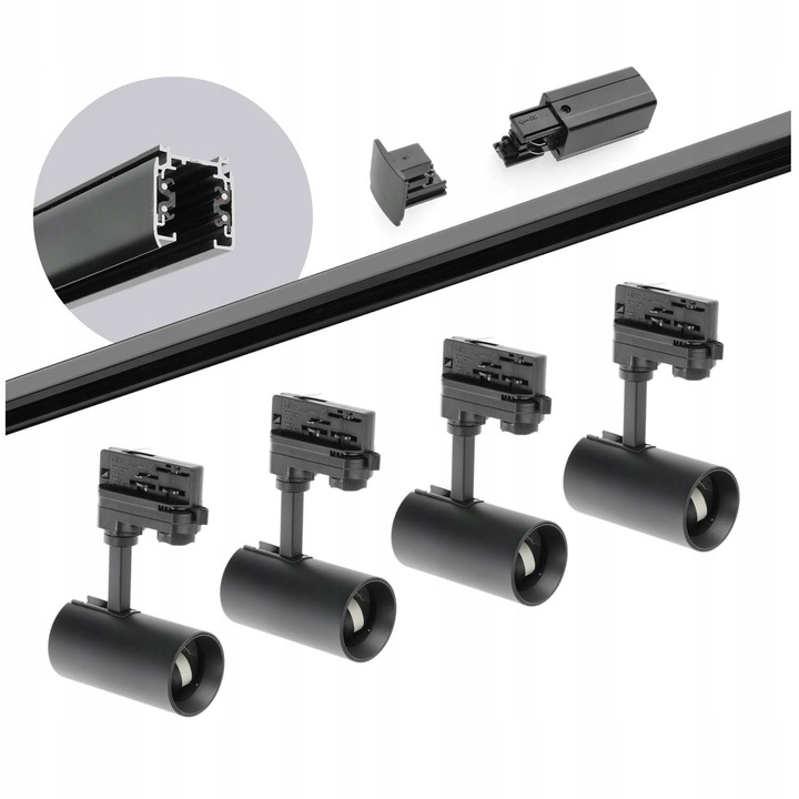 Zestaw szynowy 3 fazowy szyna 2m, 4x oprawa SPECTRUM CZARNY komplet