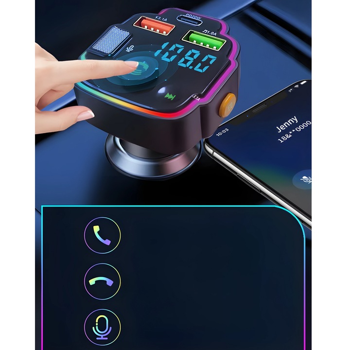 TRANSMITER SAMOCHODOWY BLUETOOTH FM 2X USB TRANSMITER WIELOFUNKCYJNY