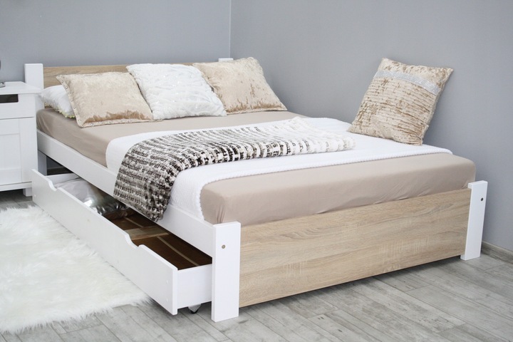 Łóżko 3D 120x200 białe + dąb SONOMA stelaż MATERAC