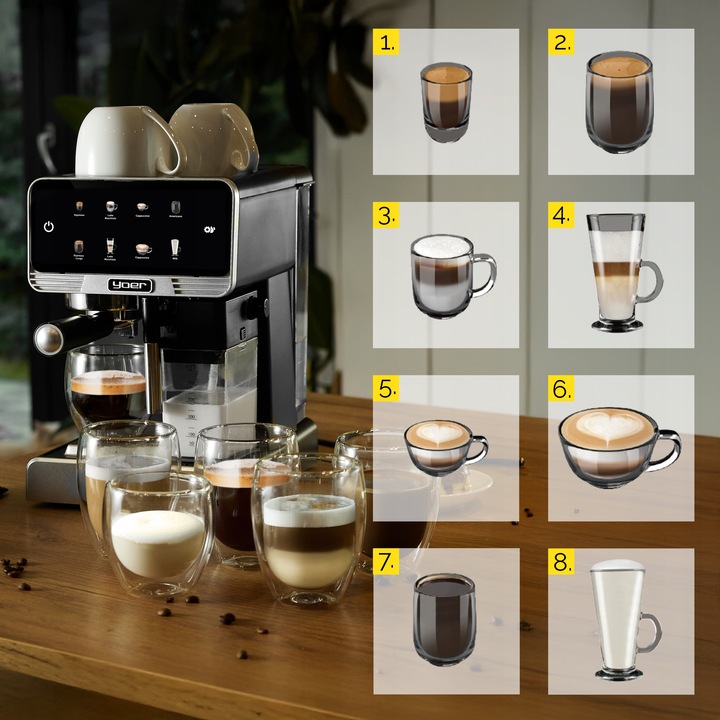 Ekspres do kawy Ciśnieniowy Yoer +LED 20bar 1350W Automatyczny +THERMOBLOCK