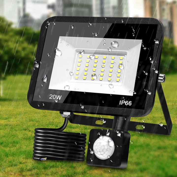 HALOGEN Naświetlacz LED z CZUJNIKIEM RUCHU 20W SZKŁO HARTOWANE Lampa