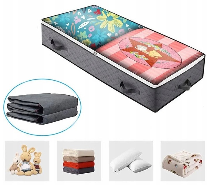 DUŻY ORGANIZER POJEMNIK POKROWIEC POD ŁÓŻKO Na POŚCIEL KOŁDRĘ ZABAWKI