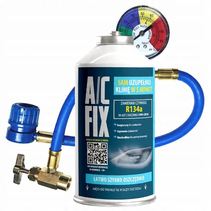 AC FIX Gaz do klimatyzacji R134A DUŻA PUSZKA +40% 626g + Manometr