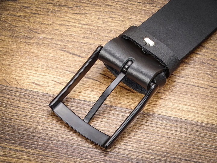 Pasek do Spodni Skórzany Męski Klamra Czarna Metal na Prezent 120cm