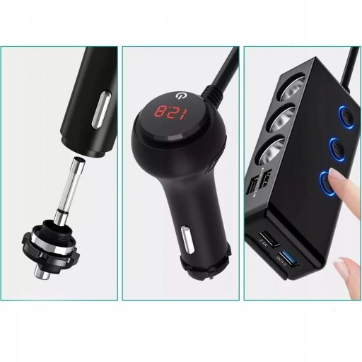 ROZDZIELACZ ZAPALNICZKI WOLTOMIERZ ŁADOWARKA USB 12V-24V QC 3.0