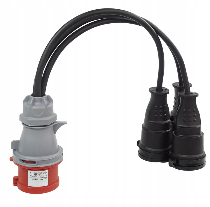 PRZEJŚCIÓWKA Z WTYKU 16A/5 400V NA 3 GNIAZDA 230V