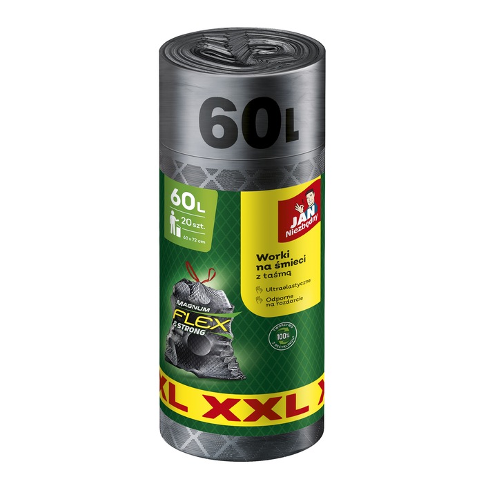 WORKI NA ŚMIECI Z TAŚMĄ JAN NIEZBĘDNY MAGNUM FLEX XXL 60L 40SZT UNIWERSALNE