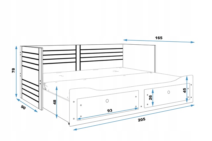 Łóżko Hermes rozkładane + Materace 80x200+szuflady