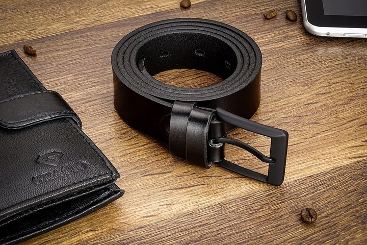 PASEK MĘSKI GRACIO CZARNA KLAMRA KLASYK Skórzany