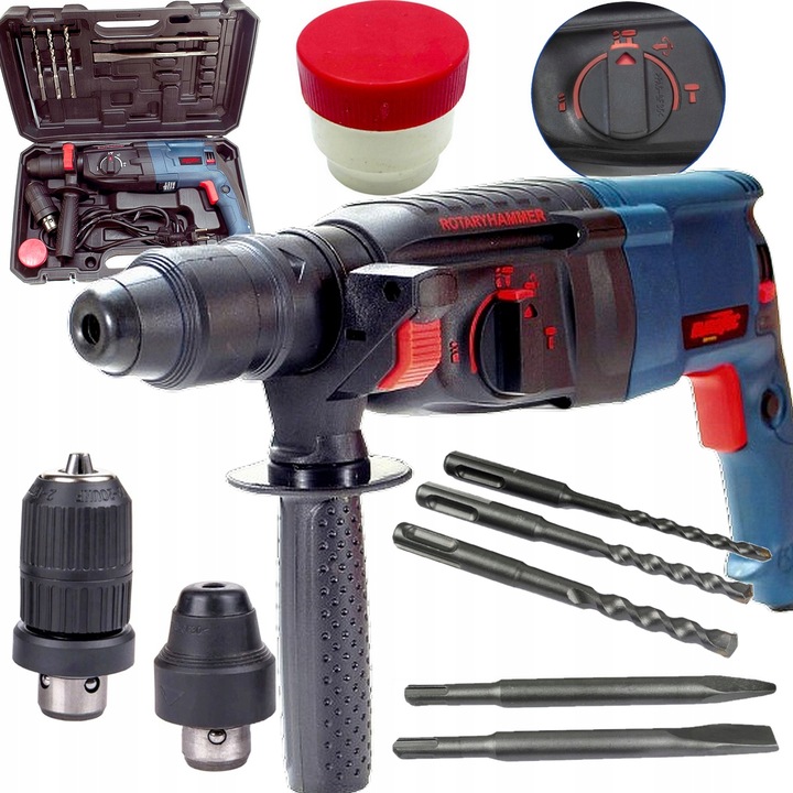 MŁOTOWIERTARKA WIERTARKA MŁOT UDAROWY 2600W MOCNA SDS+ ZESTAW WALIZKA