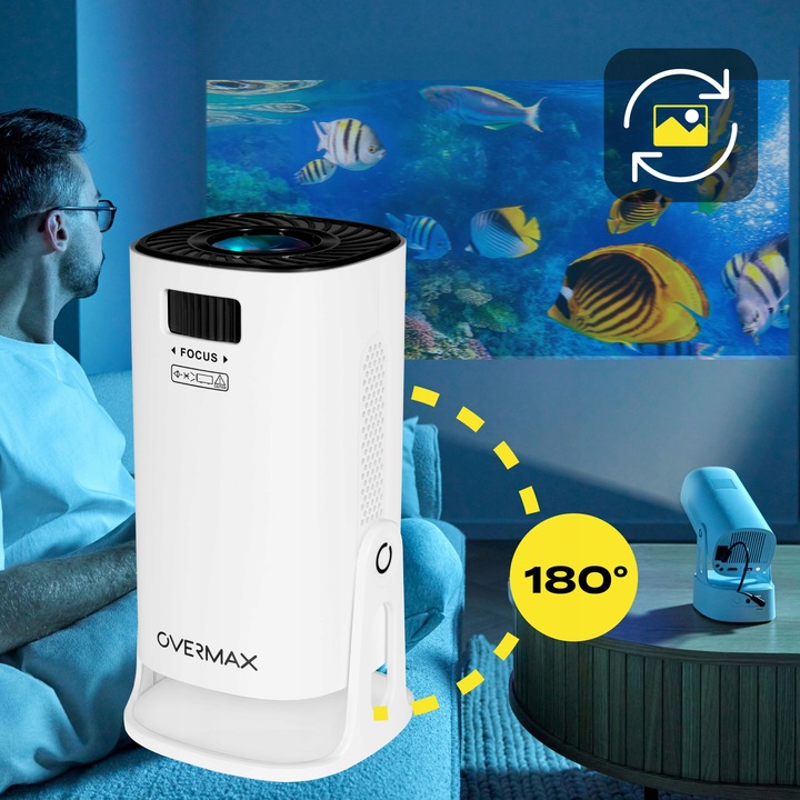 PROJEKTOR RZUTNIK ANDROID TV WIFI BEZPRZEWODOWY OBROTOWY LED PRZENOŚNY