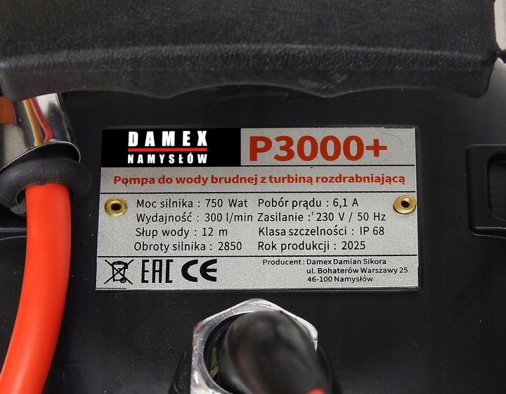 POMPA P3000+ DO WODY BRUDNEJ CZYSTEJ SZAMBA ROZDRABNIACZ 100%MIEDŹ ŻELIWNA