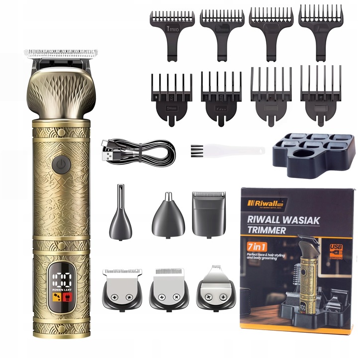 MASZYNKA DO STRZYŻENIA WŁOSÓW BRODY CIAŁA 7W1 TRYMER GOLARKA RIWALL
