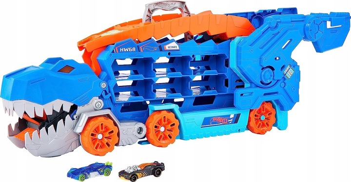 HOT WHEELS T-REX MEGA TRANSPORTER TORY WYŚCIGOWE