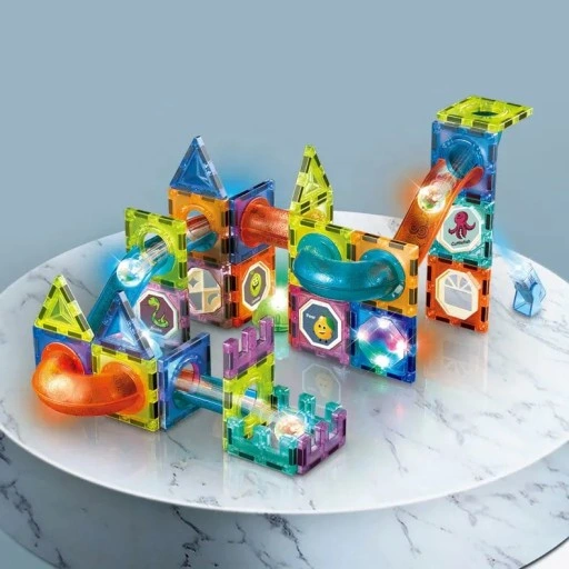 DUŻE KLOCKI MAGNETYCZNE KONSTRUKCYJNE ŚWIECĄCY TOR KULKOWY 75 ELEMENTÓW