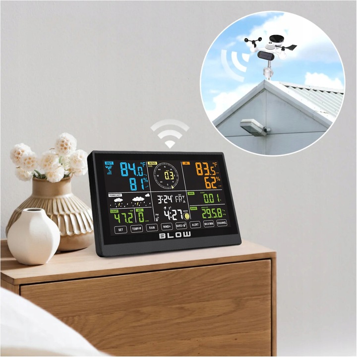 STACJA POGODOWA POGODY BEZPRZEWODOWA METEO TERMOMETR HIGROMETR ZEGAR